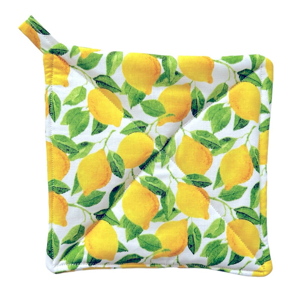 Hand Crafted Colorful Yellow Lemons Fabric Cotton Pot Holders or Hot Mats Trivet - Picture 5 of 7
